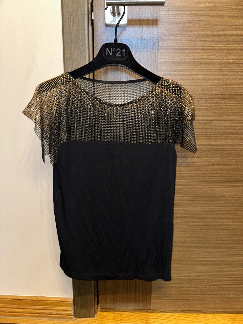 Versace Collection from black Top with Gold Mesh top Swarovski stones size 40